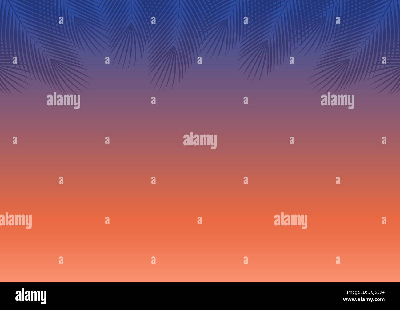Sommerhintergrund bei Sonnenuntergang mit Palmblättern. Vektorabbildung. Stock Vektor