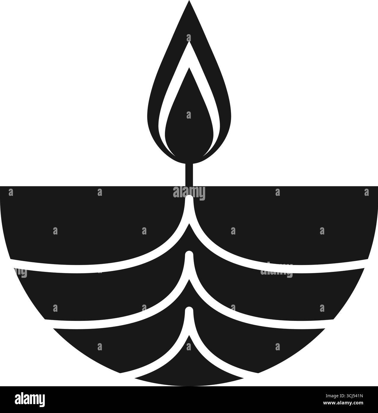 Schwarze Diya Öl Lampe Vektor Silhouette mit Flamme für Festival Dekoration Stock Vektor