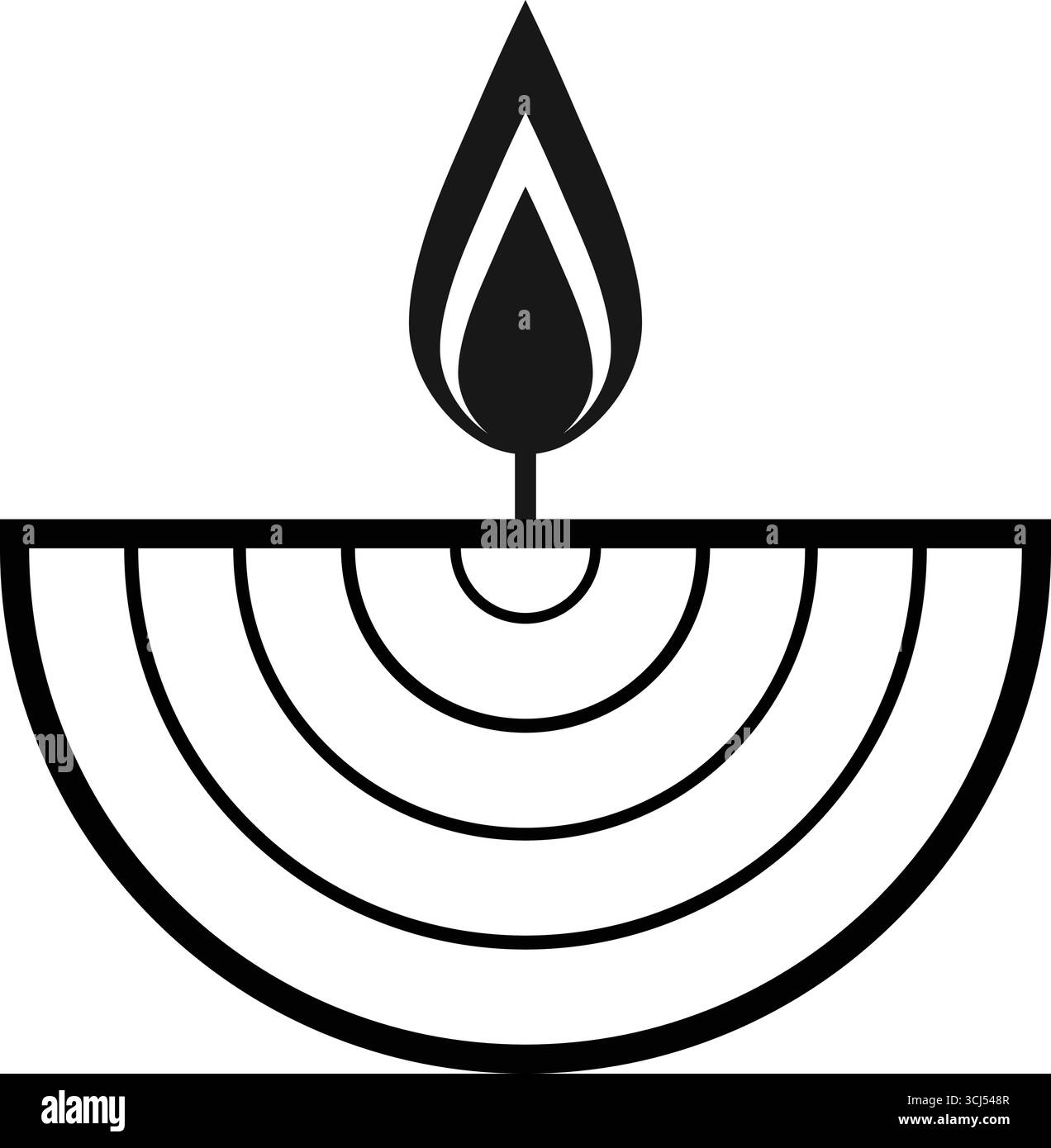 Outline Diya Lampe Vektor Silhouette mit Flamme für Festival und Anbetung Stock Vektor