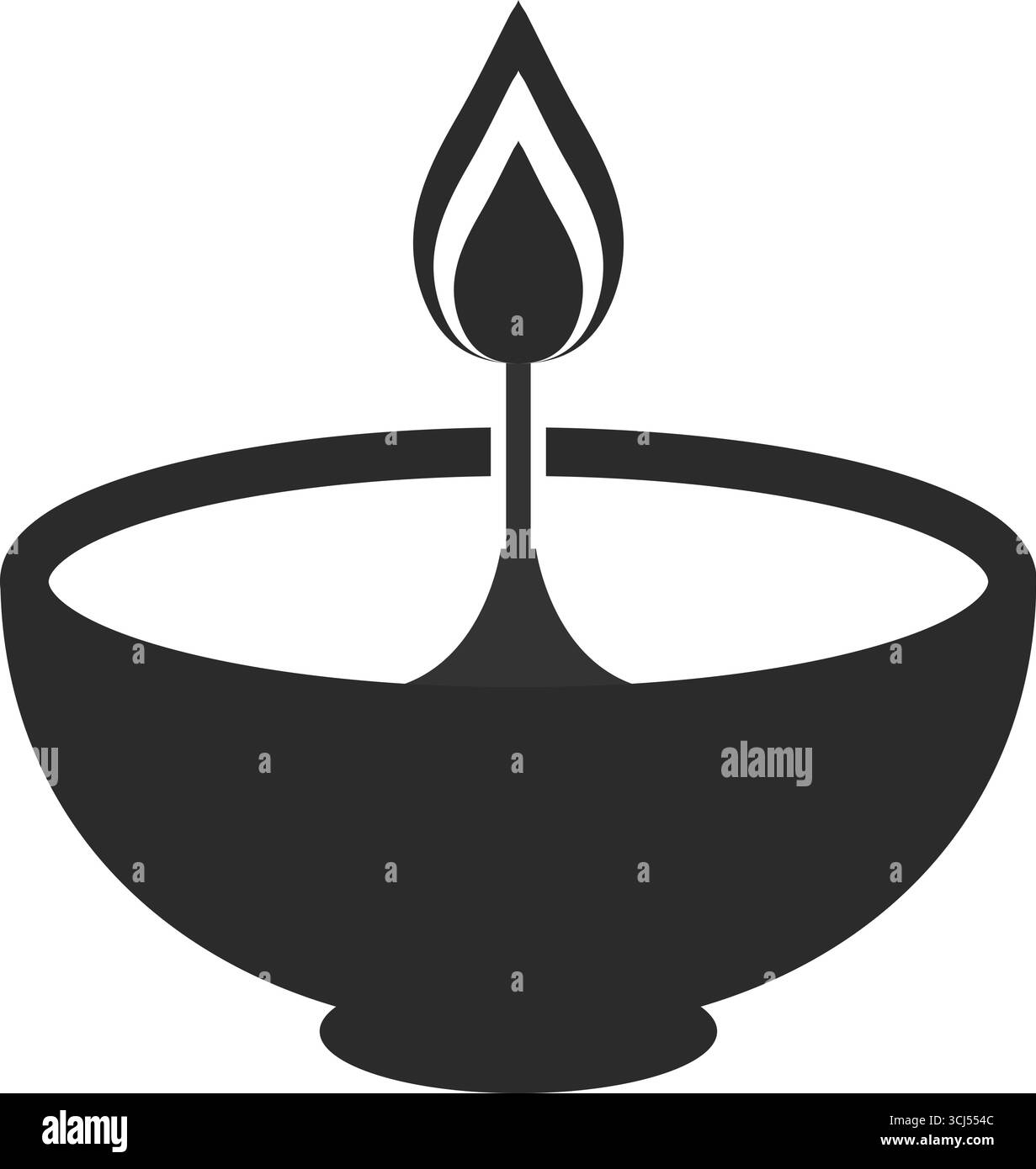 Einfacher Diya Silhouette Vektor – Schwarzes und weißes Diwali Flammensymbol Stock Vektor