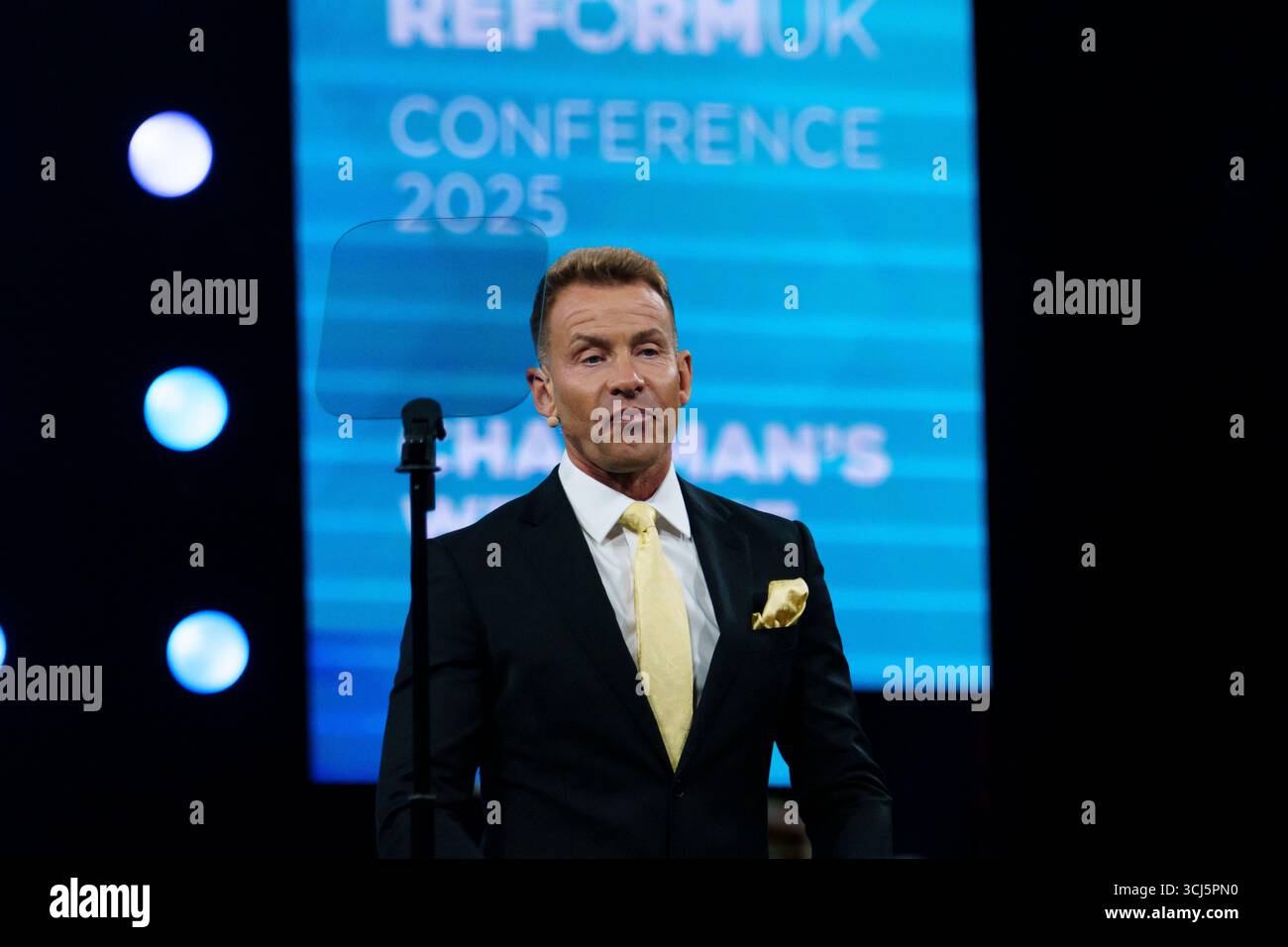 Birmingham NEC. Freitag, 5. September 2025. Dr. David Bull, Vorsitzender der Reformpartei, hält eine Rede auf der Parteikonferenz. Bridget Catterall/AlamyLiveNews Stockfoto