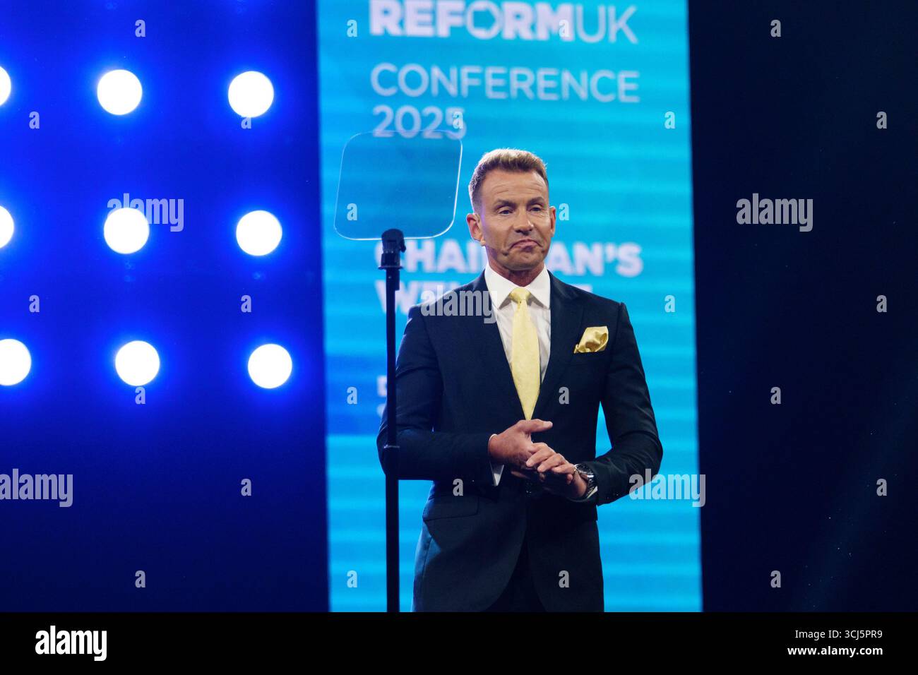 Birmingham NEC. Freitag, 5. September 2025. Dr. David Bull, Vorsitzender der Reformpartei, hält eine Rede auf der Parteikonferenz. Bridget Catterall/AlamyLiveNews Stockfoto