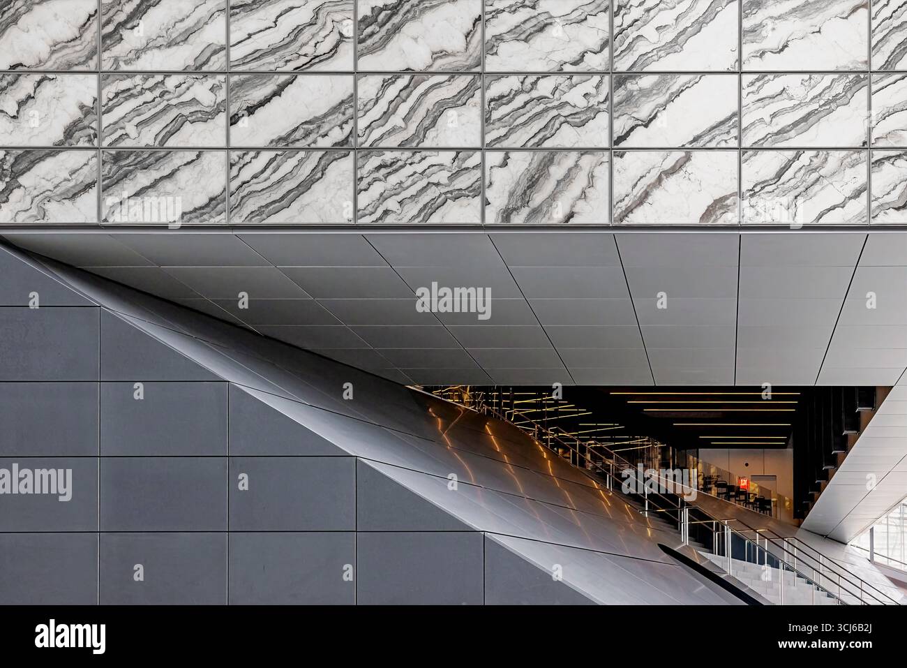 Perelman Performing Arts Center NYC – Architekturdetails des modernen Gebäudes in der Fulton Street im World Trade Center in Lower Manhattan in NY Stockfoto