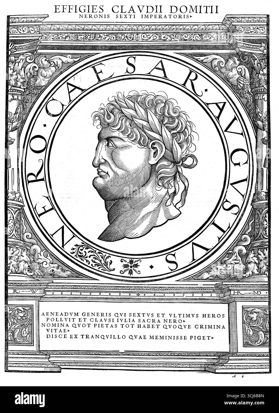 Nero Claudius Caesar Augustus Germanicus (* 15. Dezember 37 n. Chr. in Antium, gestorben am 9. Oder 11. Juni 68 n. Chr. bei Rom) war von 54 bis 68 n. Chr. Kaiser des Römischen Reiches. Er war der fünfte und letzte Kaiser der Julio-Claudianischen Dynastie. Authentische, digital restaurierte Reproduktion eines Originals aus dem 19. Jahrhundert. Das Datensatzdatum wurde nicht angegeben. Stockfoto