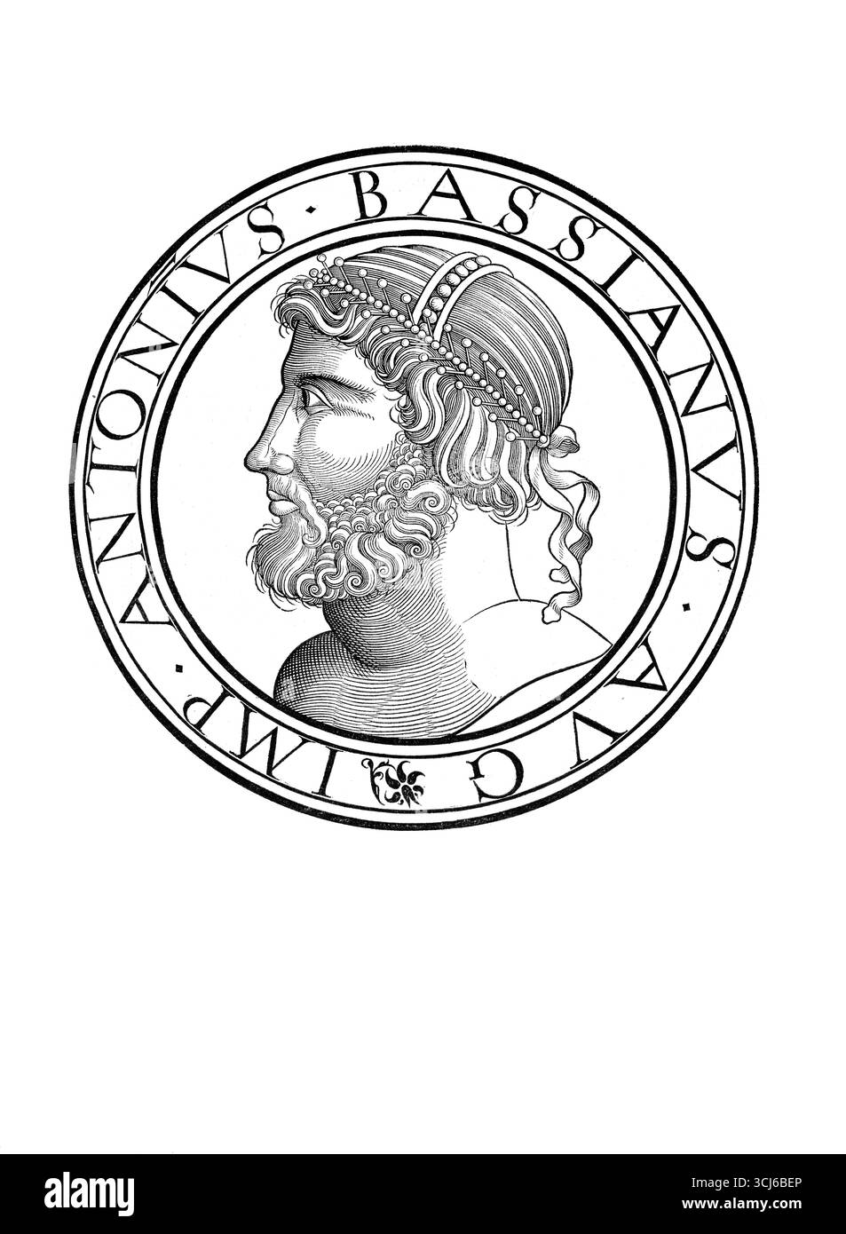 Caracalla, Lucius Septimius Bassianus (* 4. April 188 in Lugdunum, gestorben 8. April 217 in Mesopotamien) war römischer Kaiser von 211 bis zu seinem Tod. Sein offizieller kaiserlicher Name war in Anlehnung an den Volkskaiser Marcus Aurelius Severus Antoninus. Authentische, digital restaurierte Reproduktion eines Originals aus dem 19. Jahrhundert. Das Datensatzdatum wurde nicht angegeben. Stockfoto