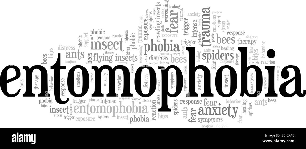 Entomophobie: Angst vor Insekten Wortwolke konzeptuelles Design isoliert auf weißem Hintergrund. Stock Vektor
