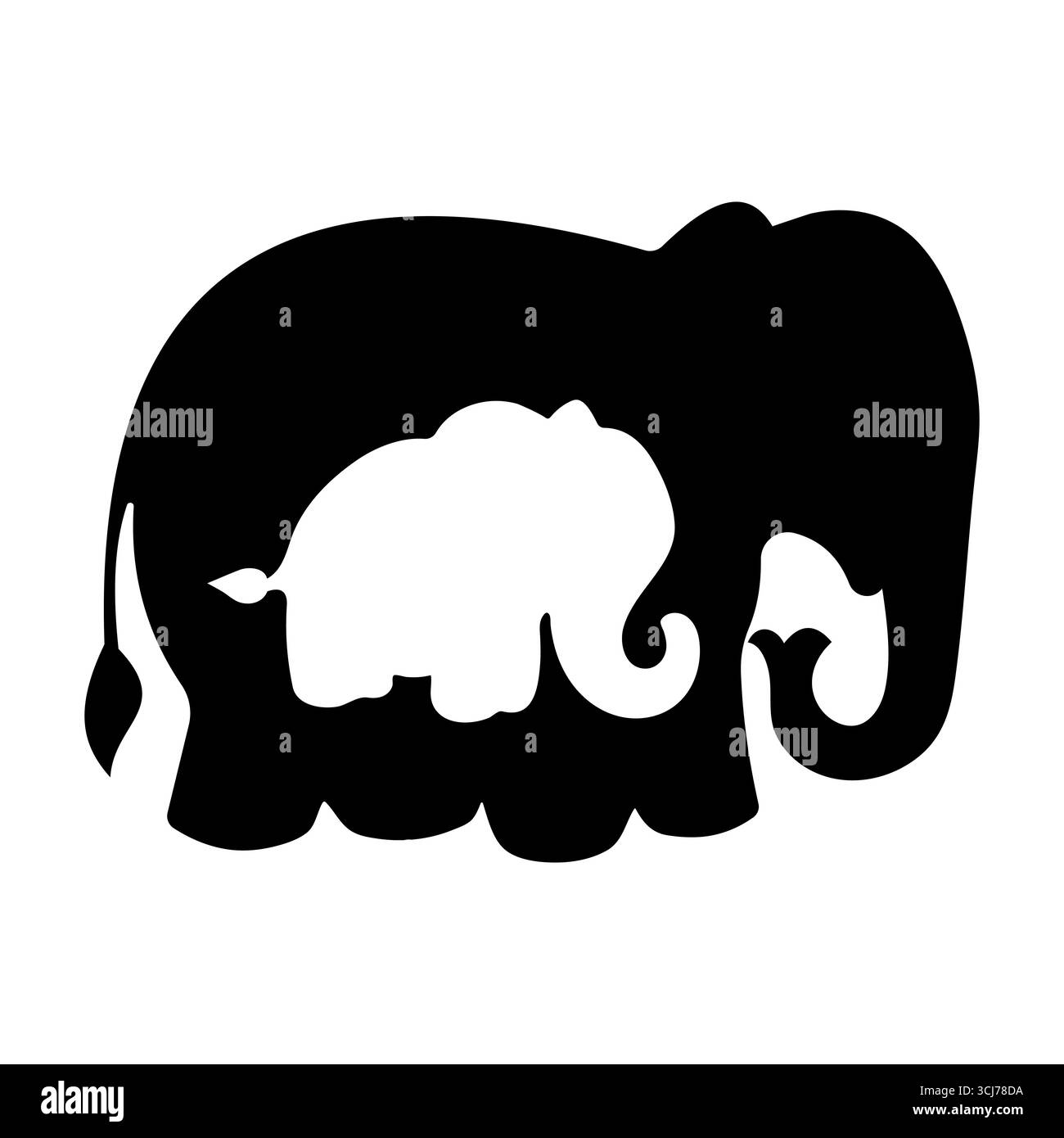 Elefantensilhouette mit Elefantenbaby innen. Eine Elefantensilhouette mit einer Baby-Elefantenform, die im Körper intelligent gestaltet ist. Stock Vektor