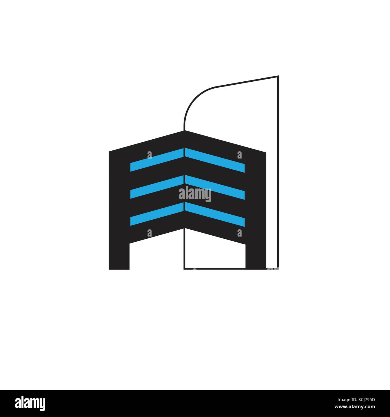 Schwarz-weißes, einfaches Vektorwürfel-Logo als Teil eines Hauses Stock Vektor