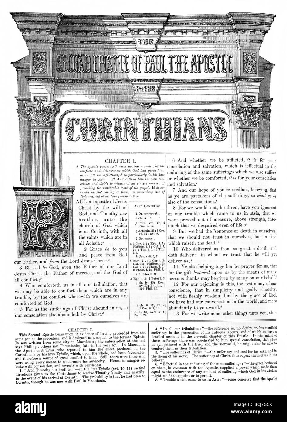 Titelseite des zweiten Briefes von Paulus dem Apostel an die Korinther aus dem Antiken 19. Jahrhundert die Bibel enthält das Alte und das neue Testament Stockfoto