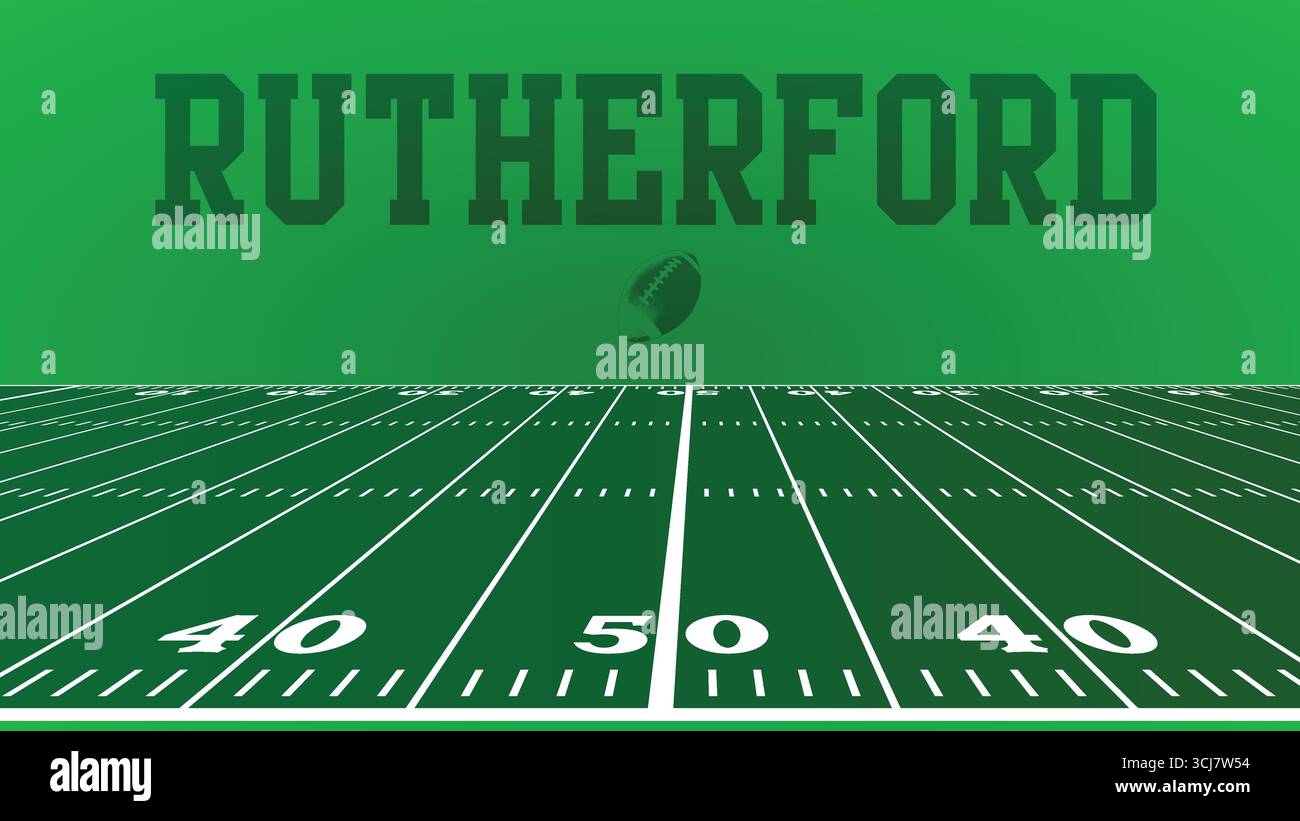 Rutherford Drawings of City Names, American Football Green Field, Vektor-Illustration abstraktes bearbeitbares Bild, Social Media und Webpost Stock Vektor