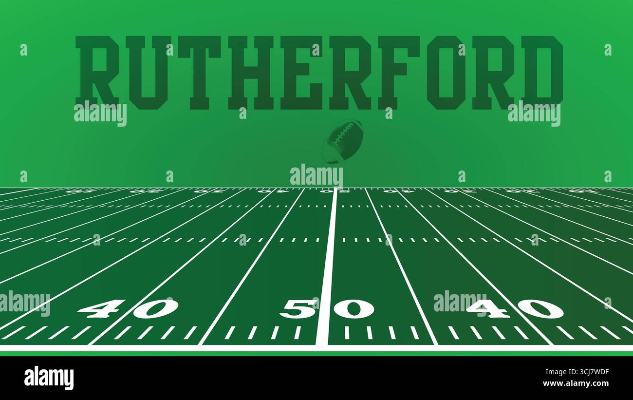 Rutherford Drawings of City Names, American Football Green Field, Vektor-Illustration abstraktes bearbeitbares Bild, Social Media und Webpost Stock Vektor