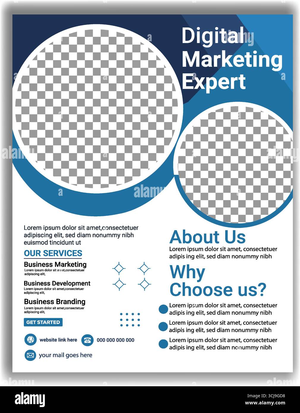 Kreative digitale Marketing Agentur Flyer Vorlage Schwarz und Blau Corporate Business Promotion Vektor Design Stock Vektor