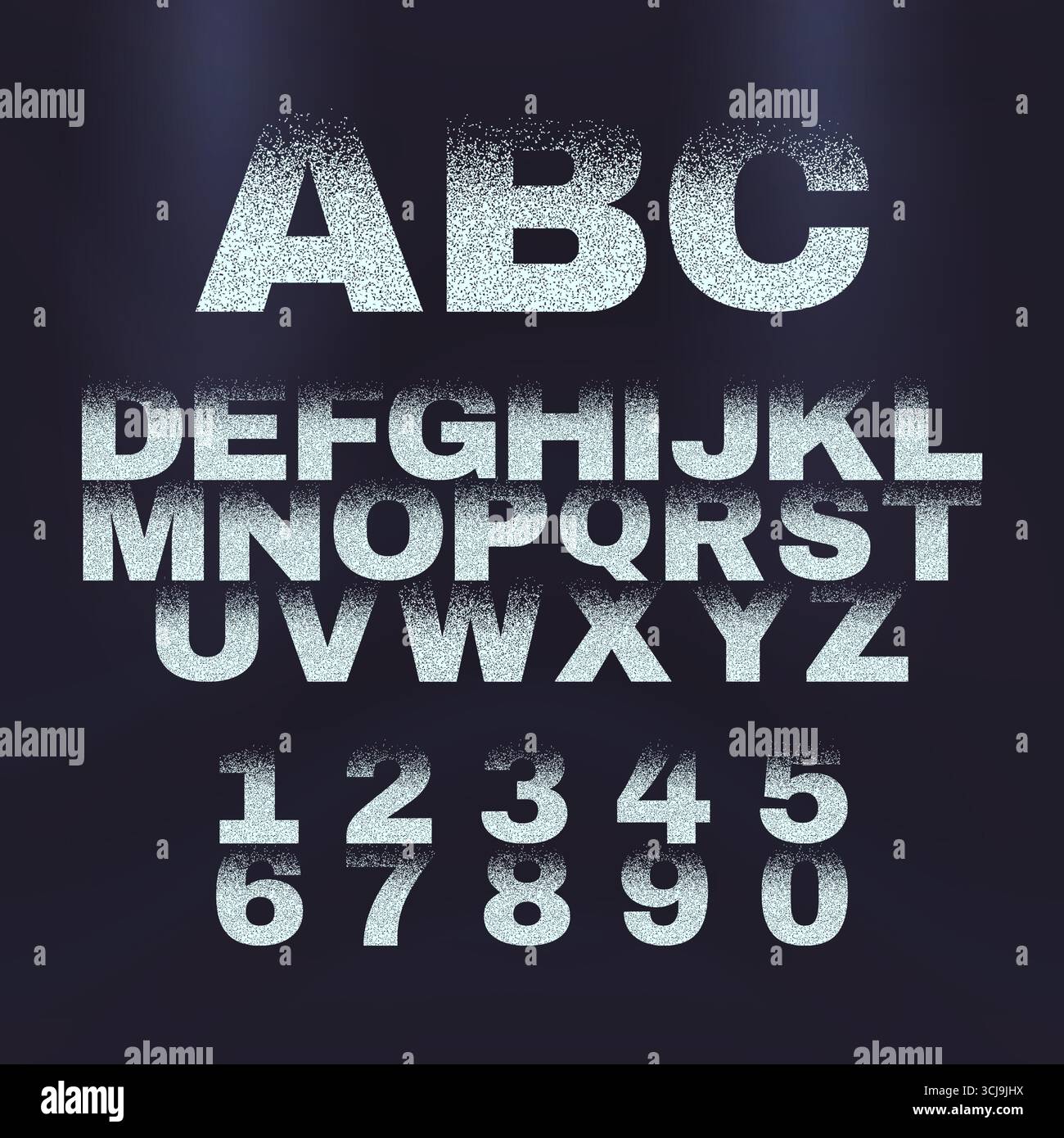 Grunge-Sprayalphabet mit Großbuchstaben und Zahlen mit auffälligen Textureffekten für kreative und moderne Typografie. Stock Vektor