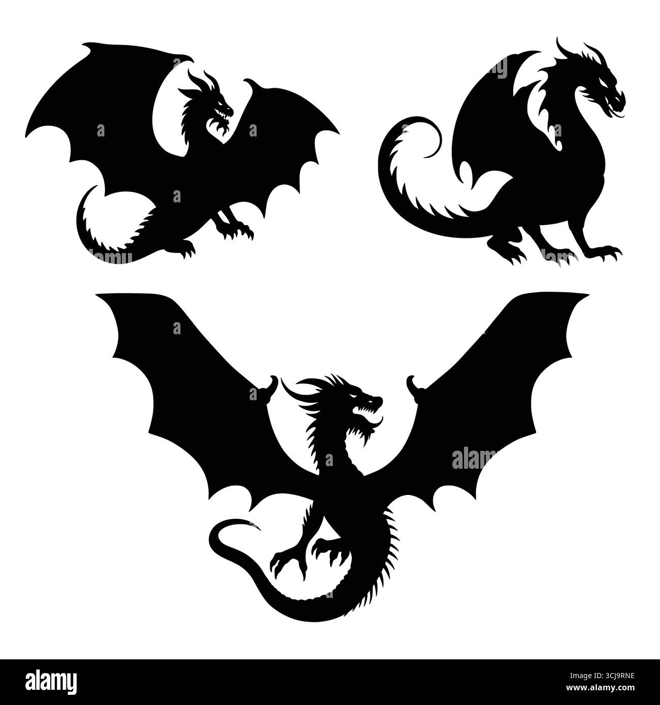 Drache mit Flügeln im Tattoo-Design Stock Vektor