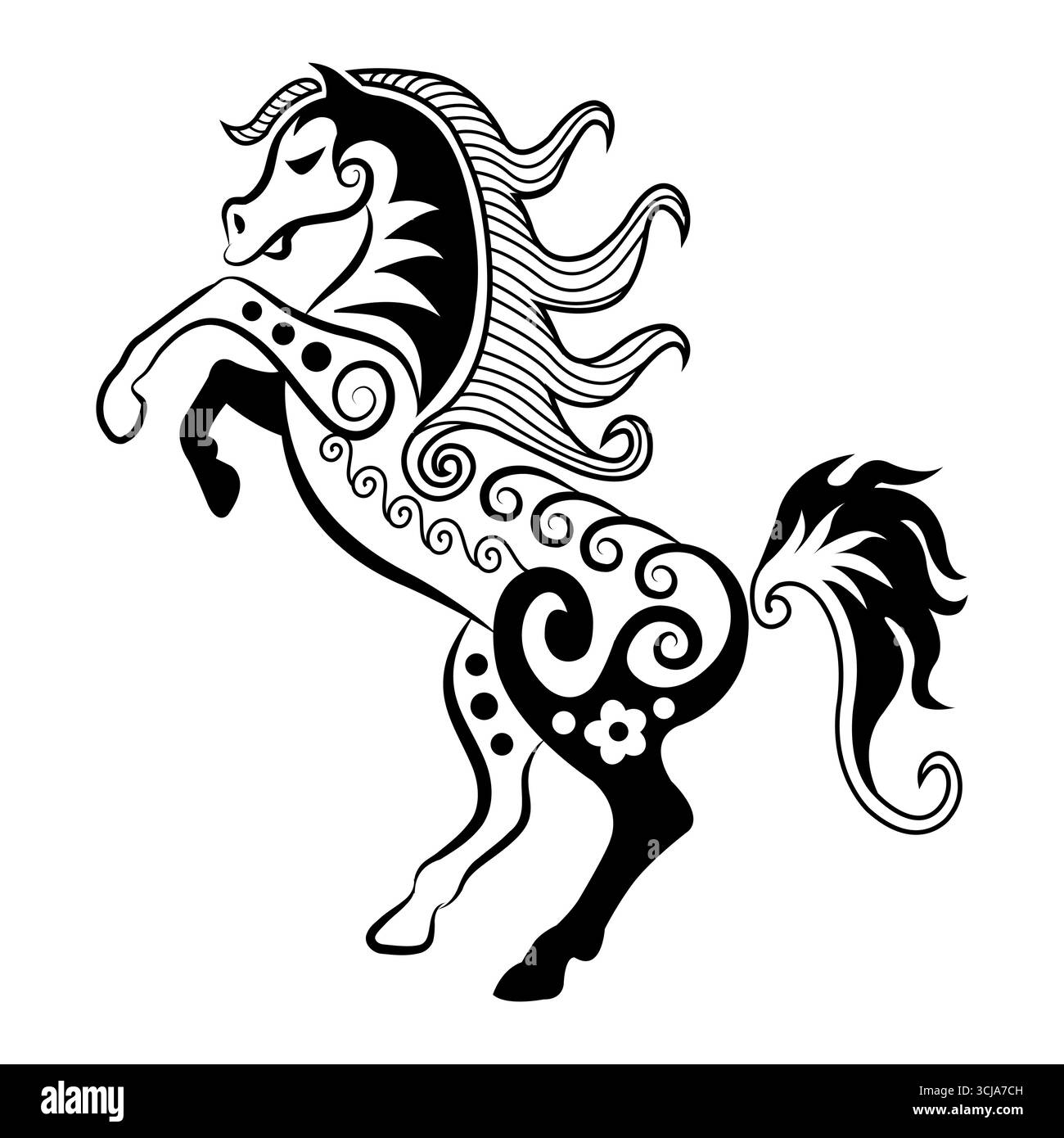 Pferdetier mit floralem Ornament als Deko oder Tattoo Stock Vektor