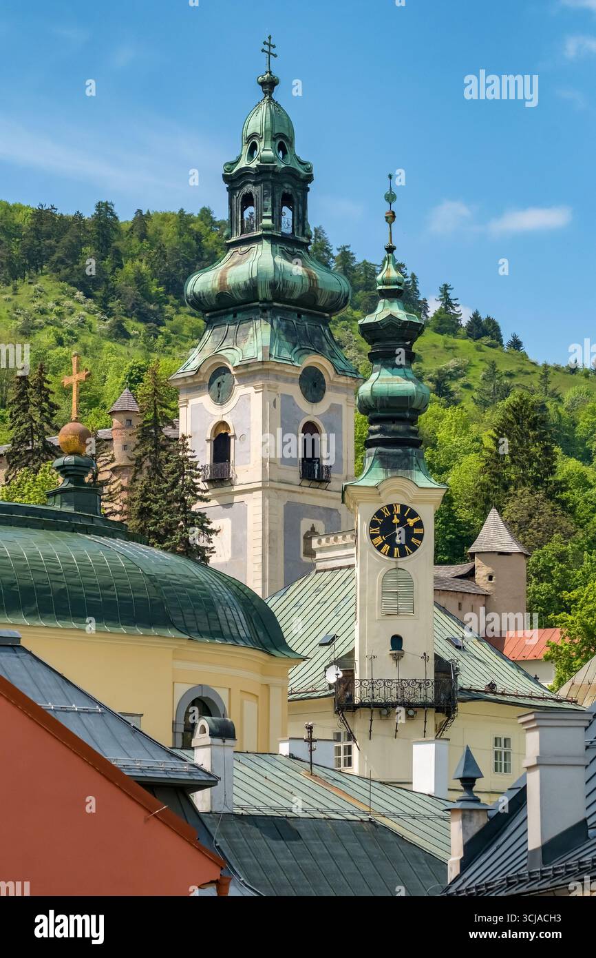 Kirchen der historischen Bergbaustadt Banska Stiavnica, Slowakei Stockfoto