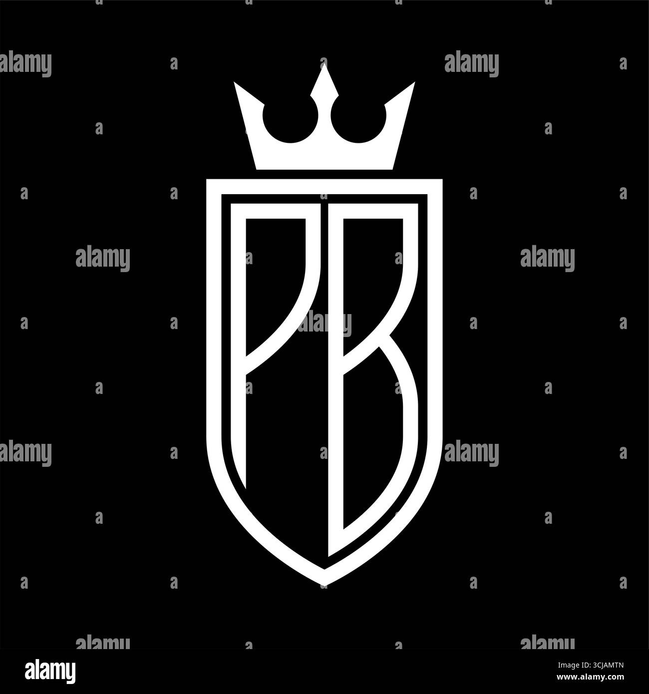 PB Vector Logo mit Initialen Schild mit Krone und minimalistischem, elegantem Stil, mit dünner Umrandung Stock Vektor