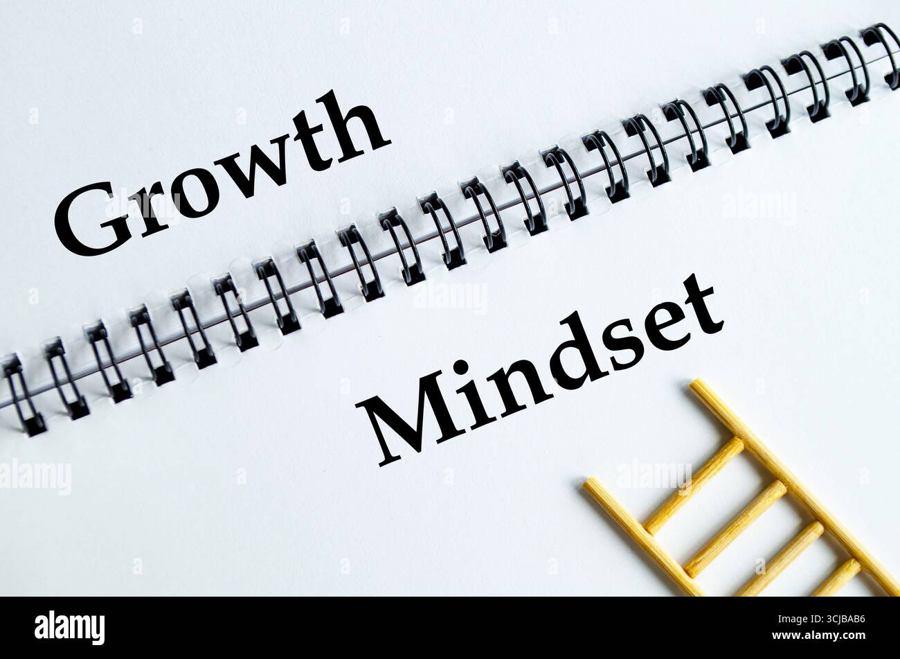 Growth Mindset, Notizbuch mit Leiterdarstellung für Anpassungsfähigkeit, Lernen und persönliche Entwicklung Stockfoto