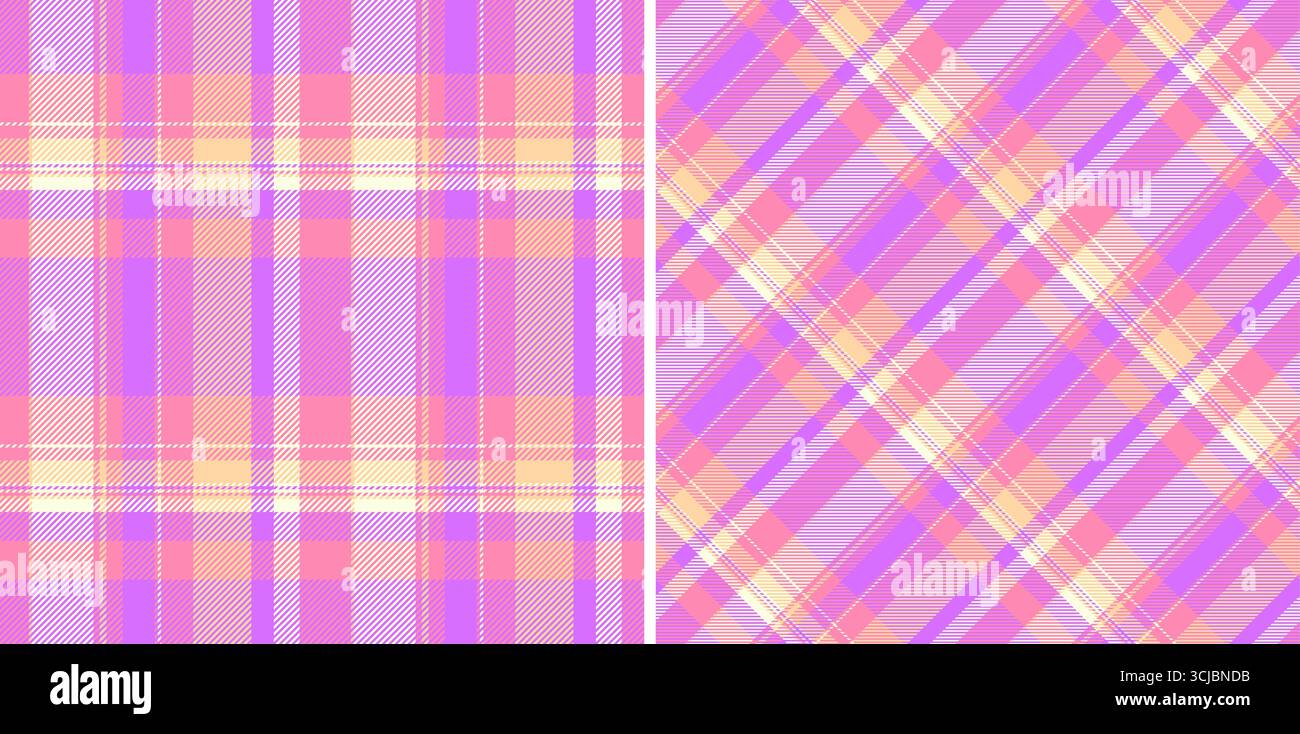 Set mit Pastellkarierung. Weiche, farbenfrohe Schottenmuster, ideal für Hintergründe, Textilien oder digitales Design. Sorgt für Wärme, Komfort und Frühling. Stock Vektor