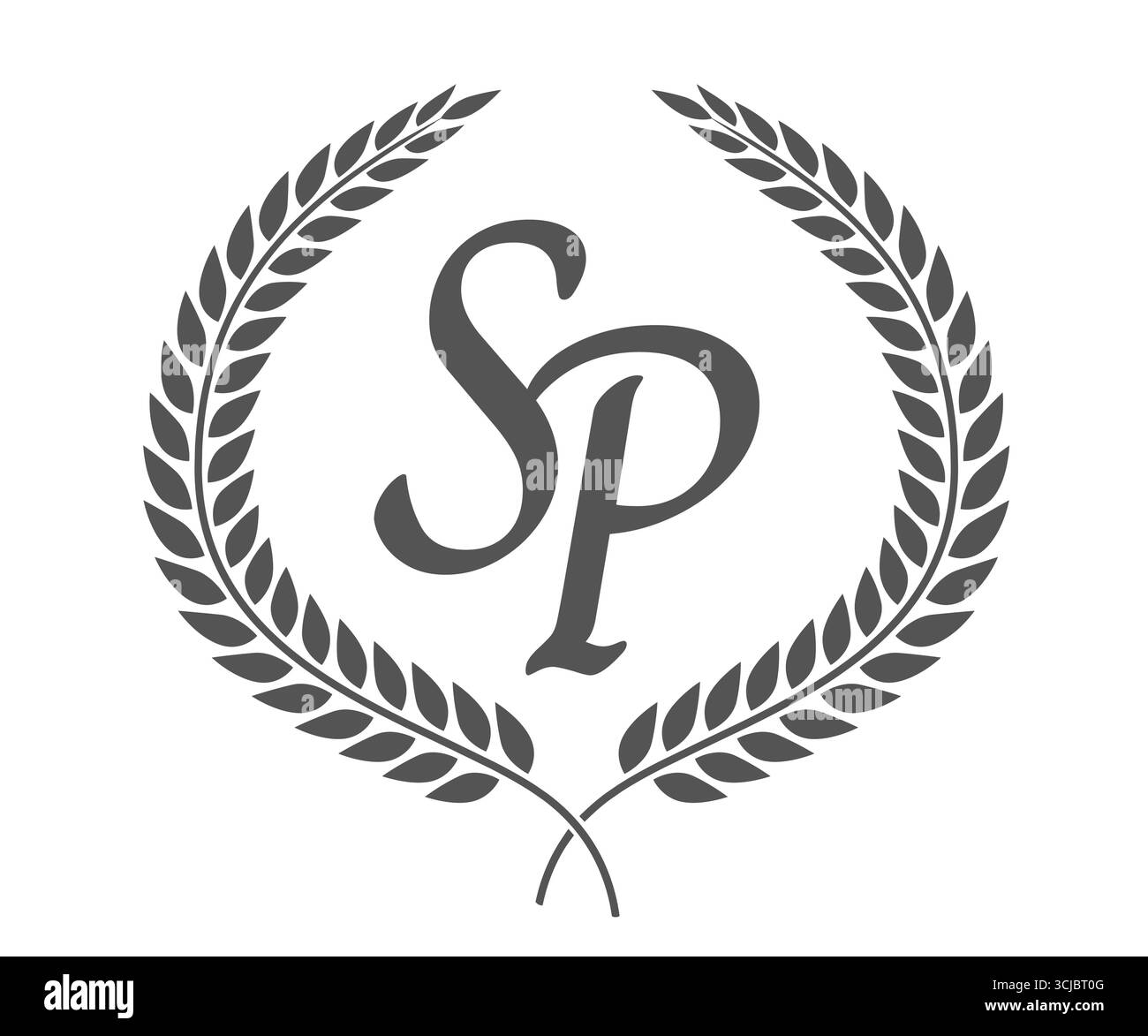 Anfangsbuchstaben S und P, SP-Monogramm-Logo mit Lorbeerkranz. Luxuriöses Emblem mit Kalligraphie-Schriftart. Stock Vektor