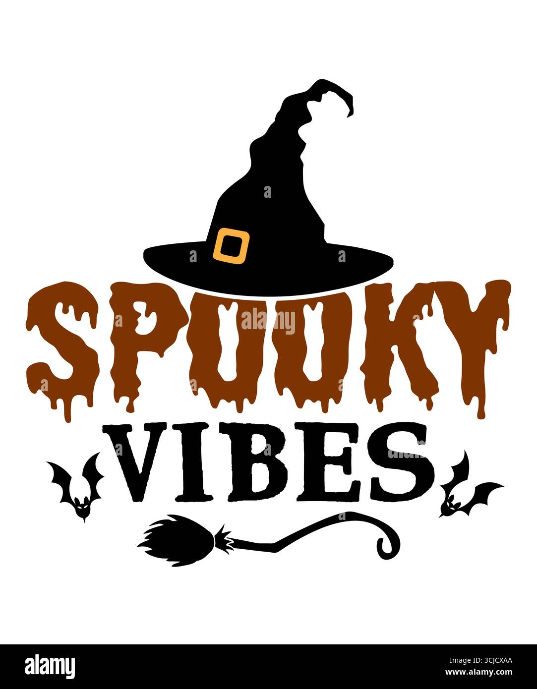 Gruselige Vibes halloween-Design auf einfachem weißen transparenten isolierten Hintergrund für Karte, Hemd, Hoodie, Sweatshirt, Kleidung, Karte, Tag, Becher, Symbol Stockfoto