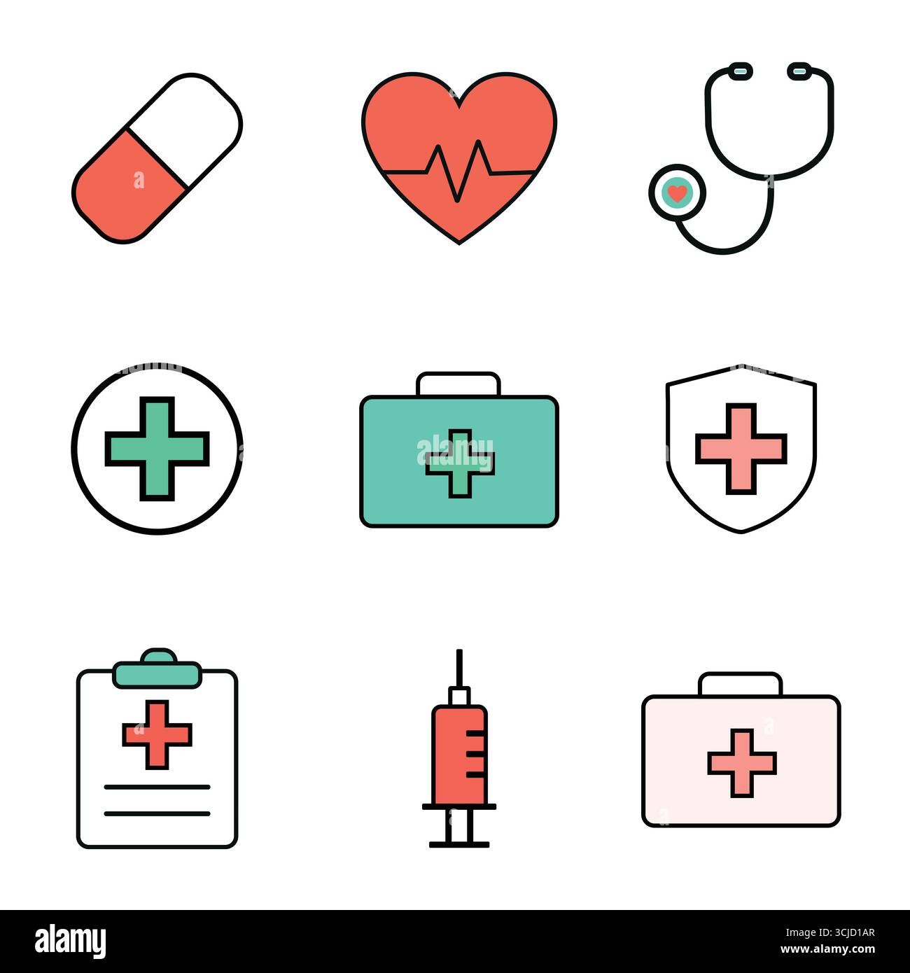 Moderne Clean Healthcare Icons Sammlung – Medizin, Krankenhaus, Arzt, Apotheke & Gesundheit Symbole Paket Stock Vektor