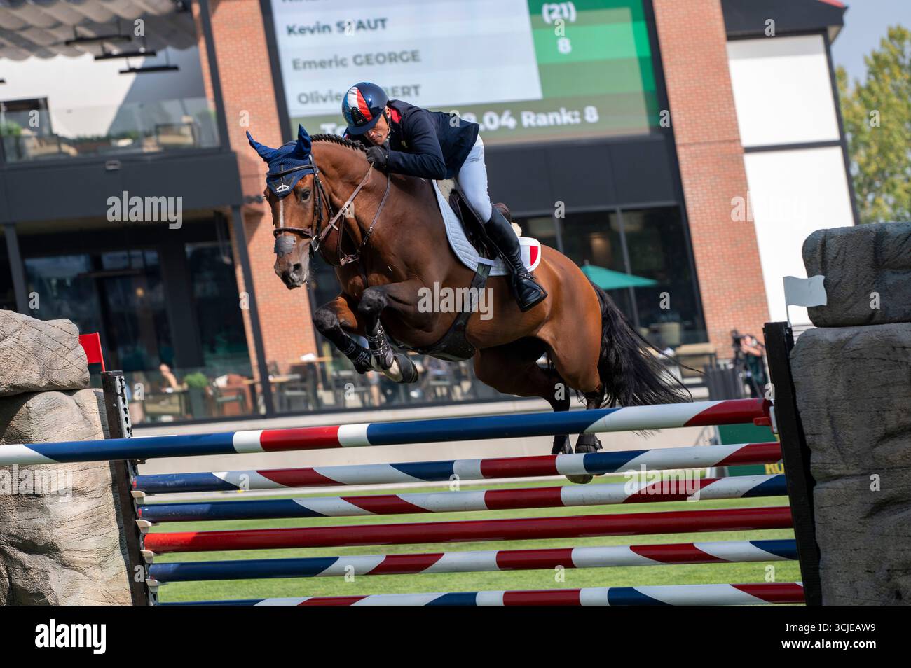 Calgary, Alberta, Kanada, 6. September 2025. Olivier Robert (FRA) Riding Iglesias DV - CSIO Spruce Meadows Masters, - BMO Nations Cup - Credit: Peter Llewellyn/Alamy Live News Stockfoto