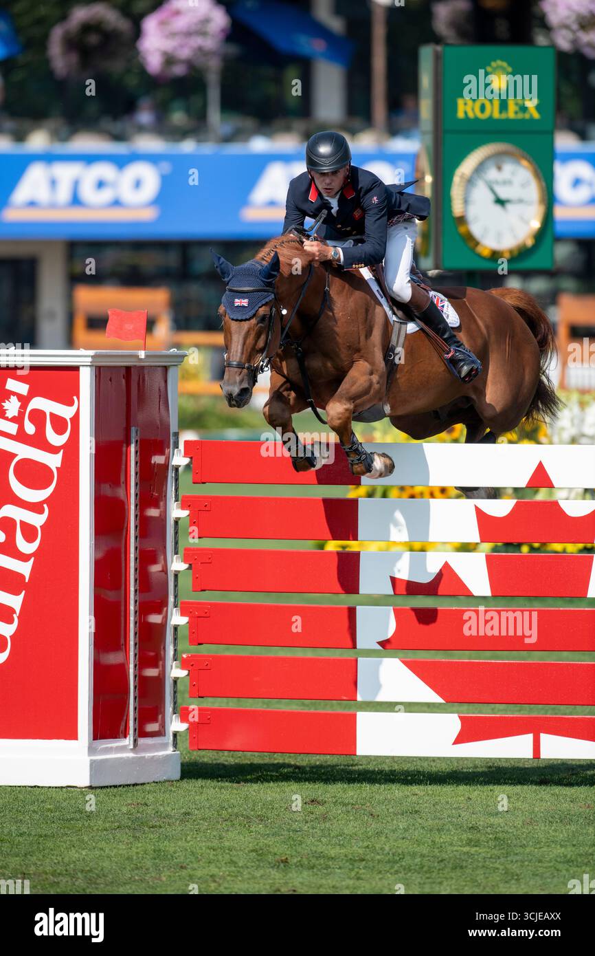 Calgary, Alberta, Kanada, 6. September 2025. Joseph Stockdale (GB) Reiten eBanking - CSIO Spruce Meadows Masters, - BMO Nations Cup - Credit: Peter Llewellyn/Alamy Live News Stockfoto