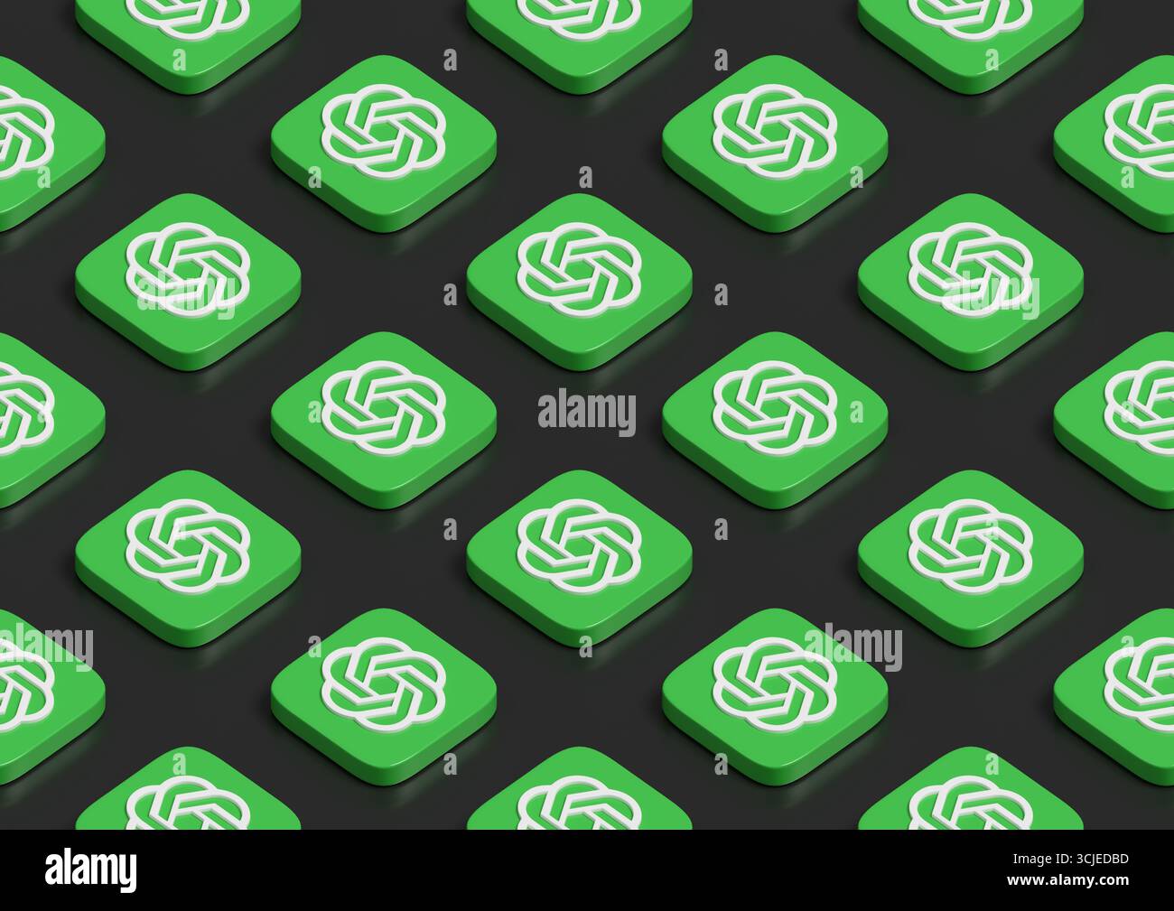 Buenos Aires, Argentinien; 6. September 2025: Isometrisches nahtloses OpenAI-Muster. 3D-Abbildung. Stockfoto