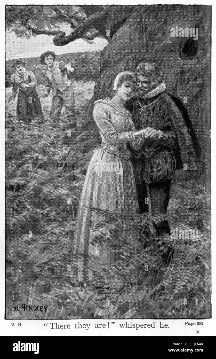 Ein Paar wird dabei erwischt, ein ruhiges Treffen im Wald zu haben Stockfoto