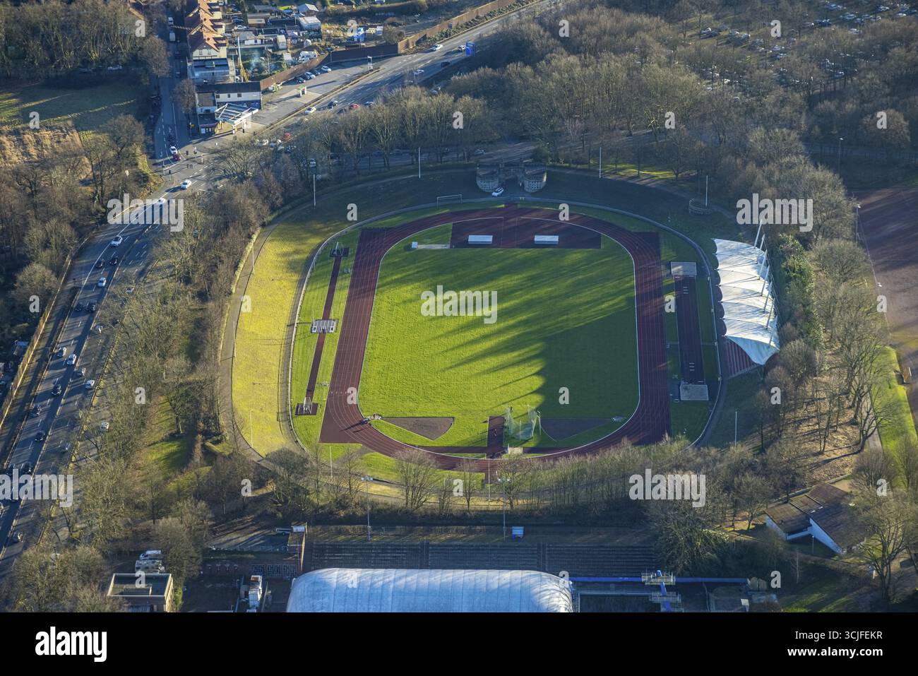 Luftaufnahme, Gladbeck Stadion - Vestische Kampfbahn, Fußball- und Leichtathletikstadion, Butendorf, Gladbeck, Ruhrgebiet, Nordrhein-Westfalen, G Stockfoto