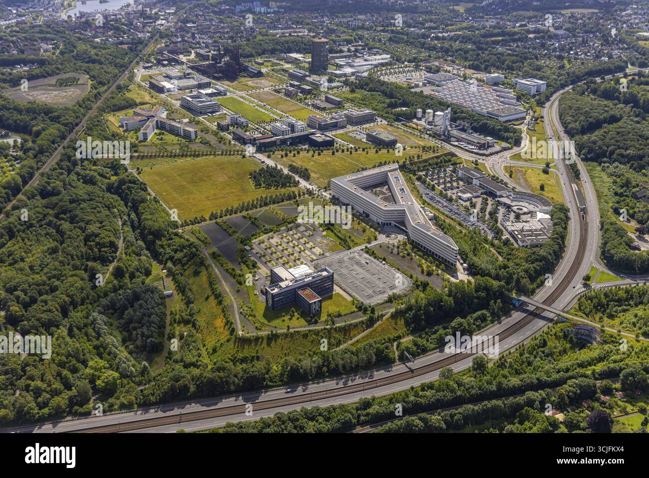 Luftaufnahme, Technology Park Industrial Estate Phoenix West, allgemeine Ansicht, Hoerde, Dortmund, Ruhrgebiet, Nordrhein-Westfalen, Deutschland, Arbeitsplatz, wo Stockfoto