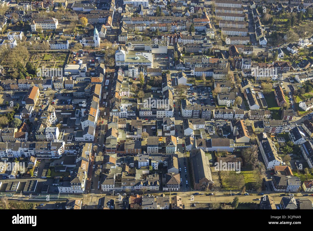Luftaufnahme, Wohngebiet Zentrum Hombruch, Hombruch Marktplatz, Verkehrssituation, Stadtteil Hombruch, Dortmund, Ruhrgebiet, Nordrhein-Wir Stockfoto