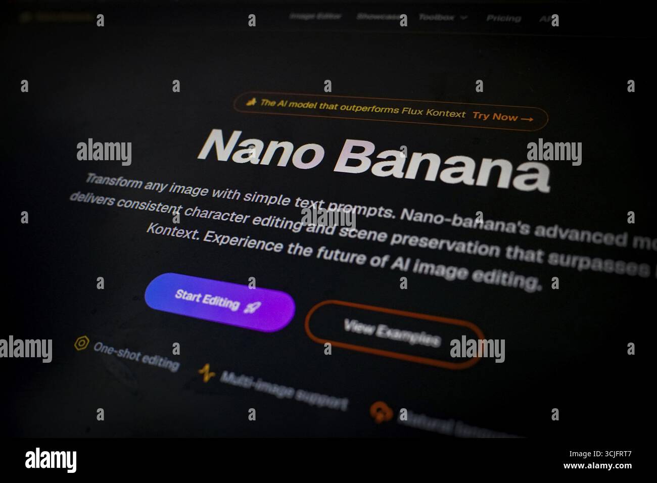 Eine digitale Schnittstelle für ein KI-Modell, die erweiterte Bildbearbeitung über einfache Textaufforderungen ermöglicht Stockfoto