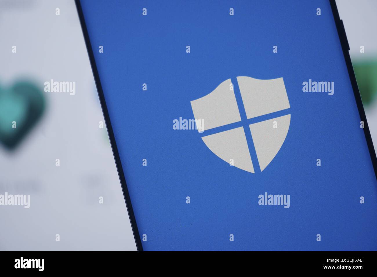 Microsoft Defender Antivirus-Logo, das eine Sicherheits- oder Schutzanwendung darstellt Stockfoto