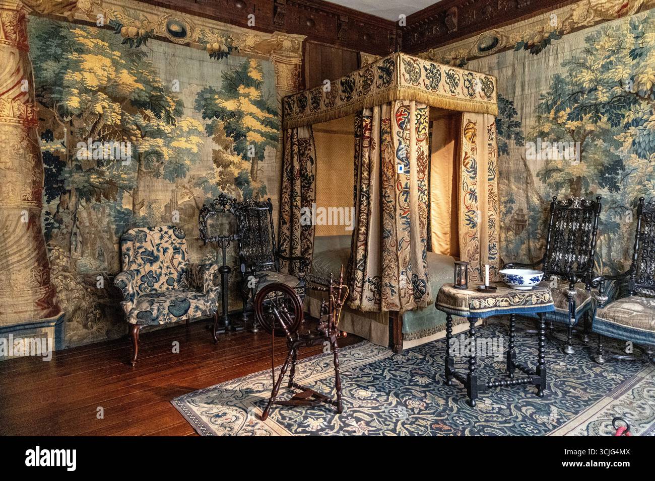 Innenraum von Lady Betty's Schlafzimmer im Knole House, Sevenoaks, Kent, England Stockfoto