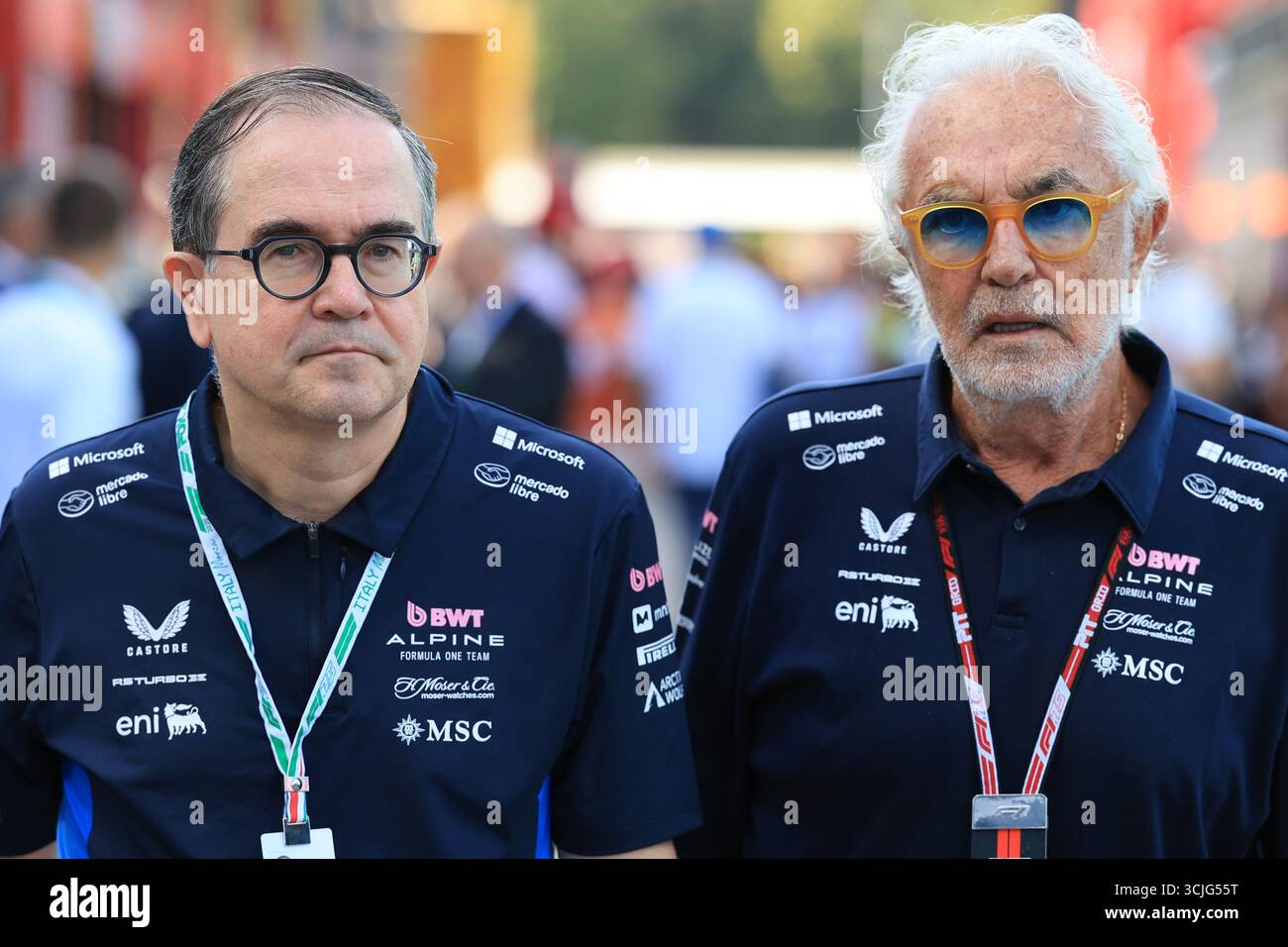 Autodromo Nazionale Monza, Monza, Italien. September 2025. Formel-1-Tag des Grand Prix 2025 in Italien; Renault CEO Francois Provost mit Flavio Briatore Credit: Action Plus Sports/Alamy Live News Stockfoto