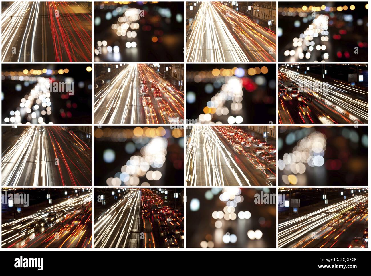 Straße in der Nacht mit Verkehr Wege und verschwommenen Lichtern Stockfoto