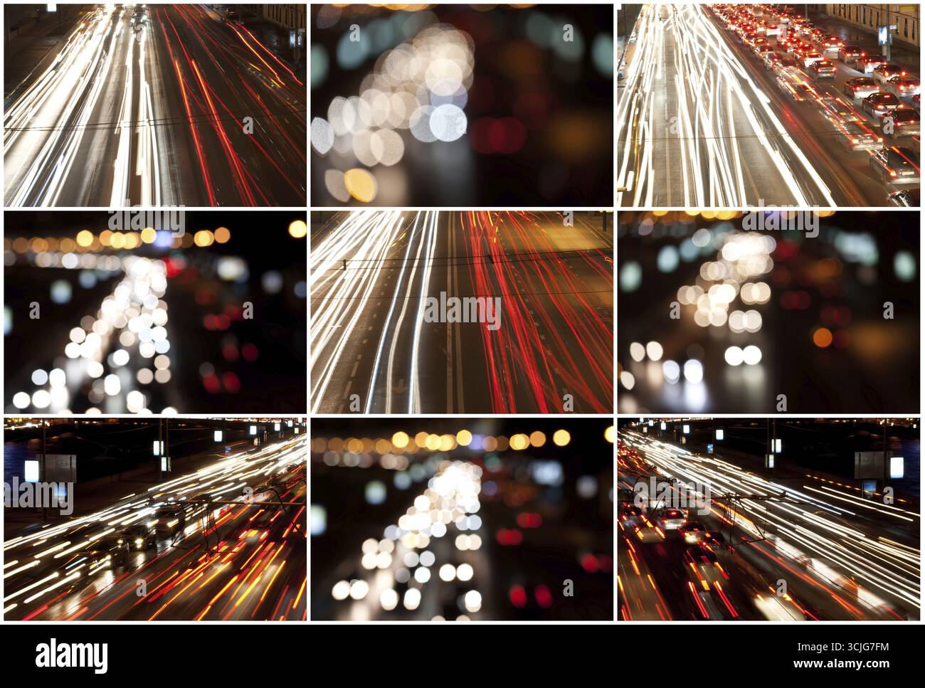 Straße in der Nacht mit Verkehr Wege und verschwommenen Lichtern Stockfoto