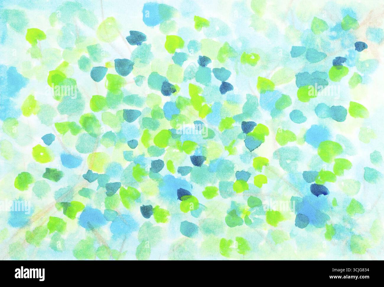 Abstraktes Aquarelldesign mit Frühlingsblättern. Kunst wird von Fotografen erstellt und gemalt Stockfoto