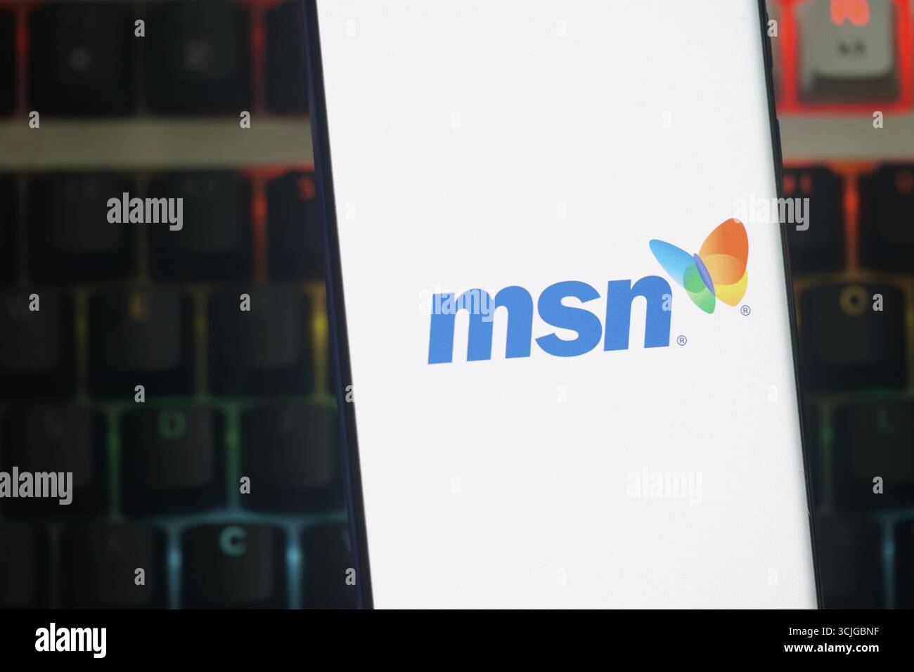 Mehrfarbiges MSN Butterfly Logo auf dem Smartphone-Bildschirm Stockfoto