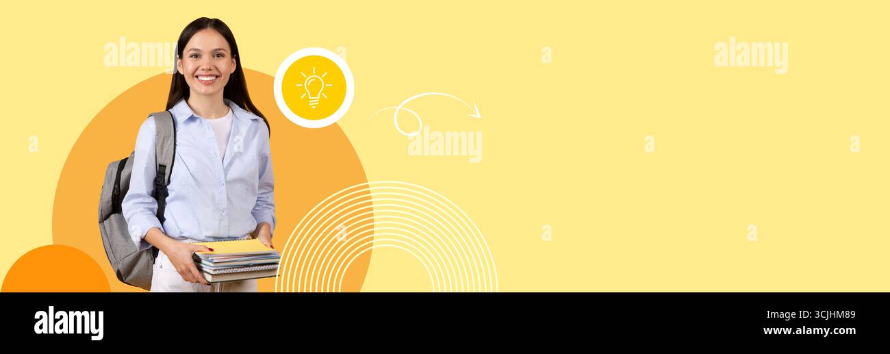 Student mit Studienmaterial in einem modernen pädagogischen Umfeld Stockfoto