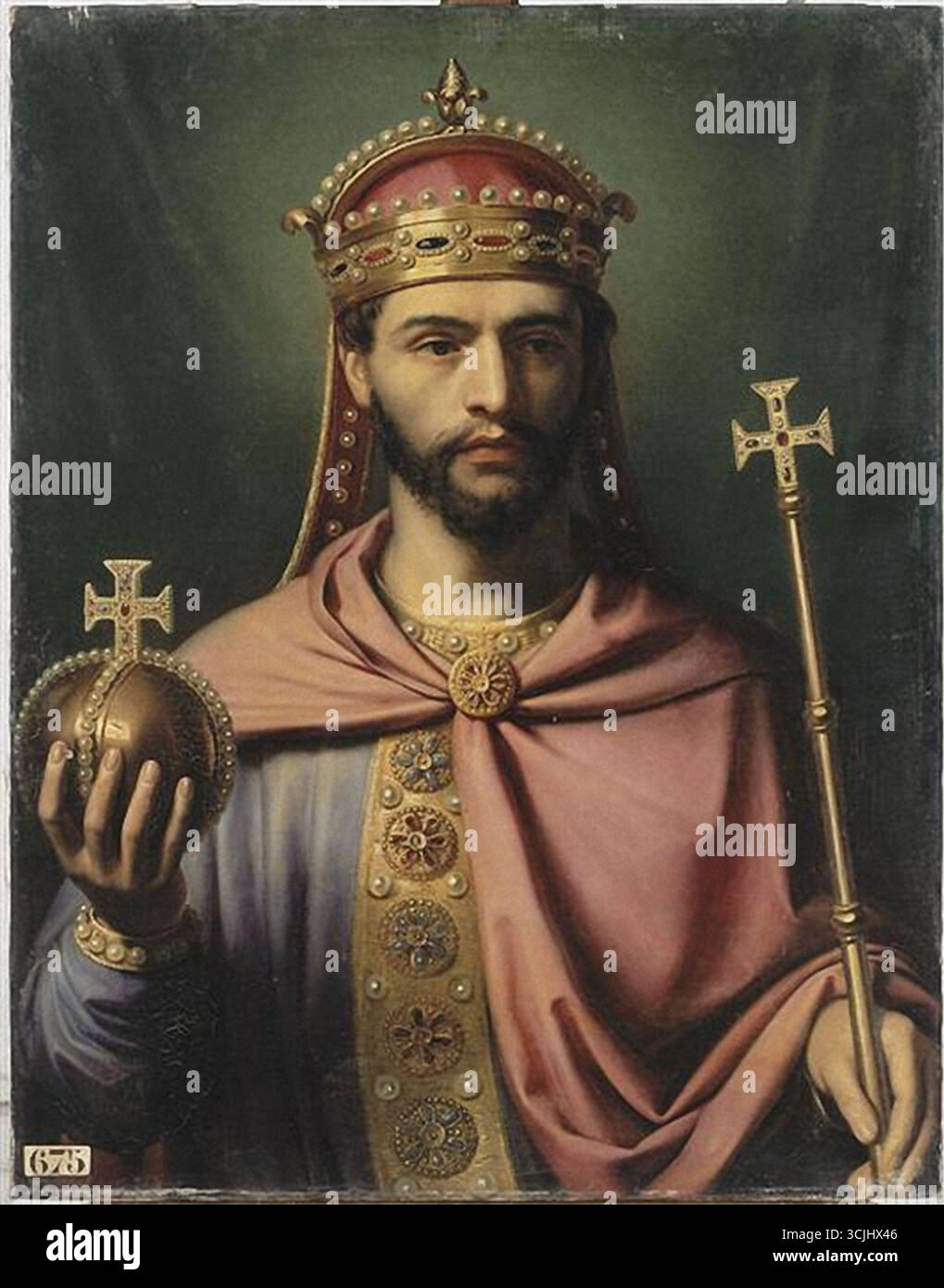 Jean-Joseph Dassy: Ludwig der Fromme (16. April 778 – 20. Juni 840), auch als Messe und Debonaire bezeichnet, war ab 813 König der Franken und Mitkaiser mit seinem Vater Karl dem Großen. Ab 781 war er auch König von Aquitanien. Dieses Gemälde gehört zu den Porträts der Könige von Frankreich, einer Serie von Porträts, die zwischen 1837 und 1838 von Louis Philippe I. in Auftrag gegeben und von verschiedenen Künstlern für das Musée historique de Versailles gemalt wurden. - Stockfoto