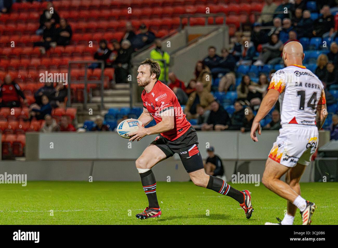 Joe Mellor für Salford Red Devils gegen Catalans Dragons in der Super League im Salford Community Stadium, Salford, Großbritannien, 04.09.2025 Stockfoto