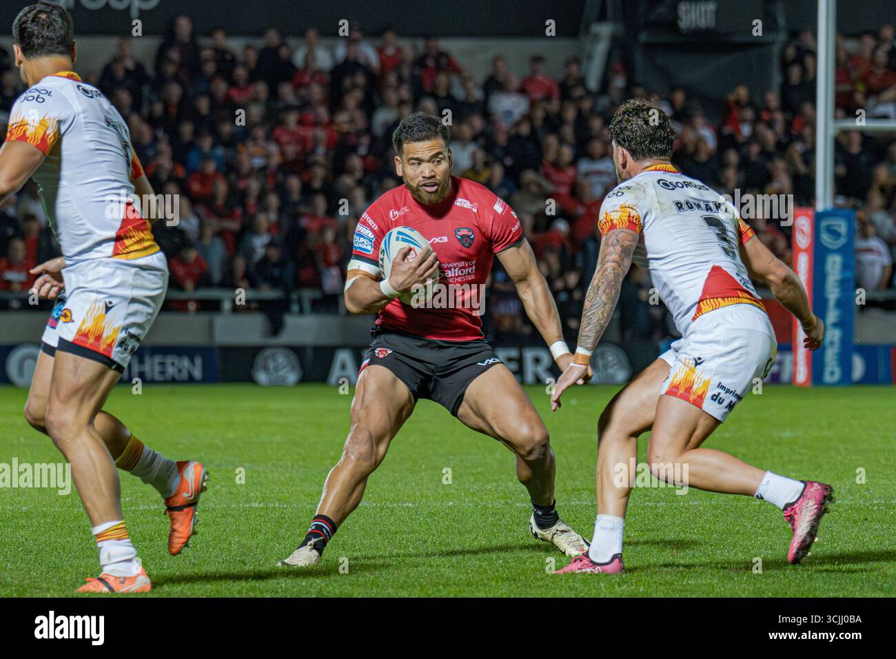 Esan Marsters für Salford Red Devils Catalans Dragons in der Super League im Salford Community Stadium, Salford, Großbritannien, 04.09.2025 Stockfoto