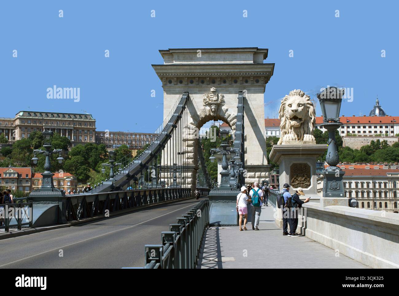 Kettenbrücke über die Donau in der ungarischen Hauptstadt Budapest - Ungarn. Stockfoto