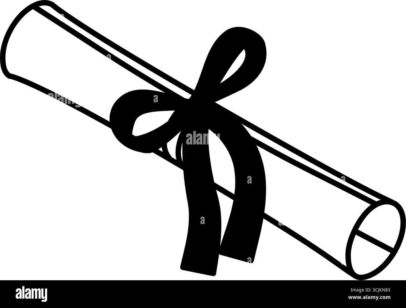 Abiturzeugnis Illustration mit Band gebunden um Diploma Scroll, schwarz-weiß, Vektor Illustration Stock Vektor