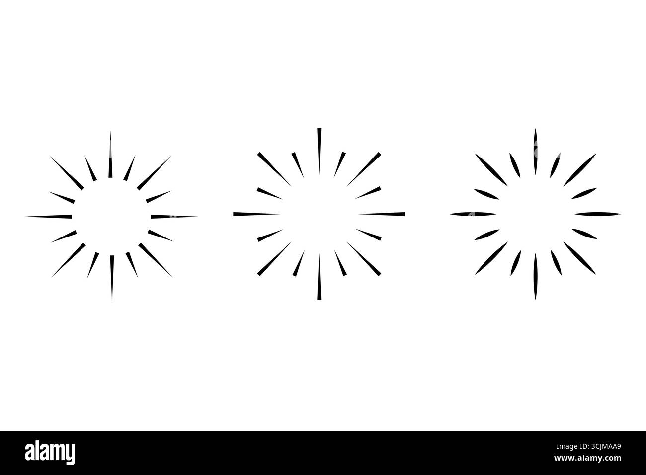 Symbolgruppe Starburst. Sonnenstrahlensymbole. Abbildung: Lichtkegel. Schwarzer Blinkvektor. EPS 10. Stock Vektor