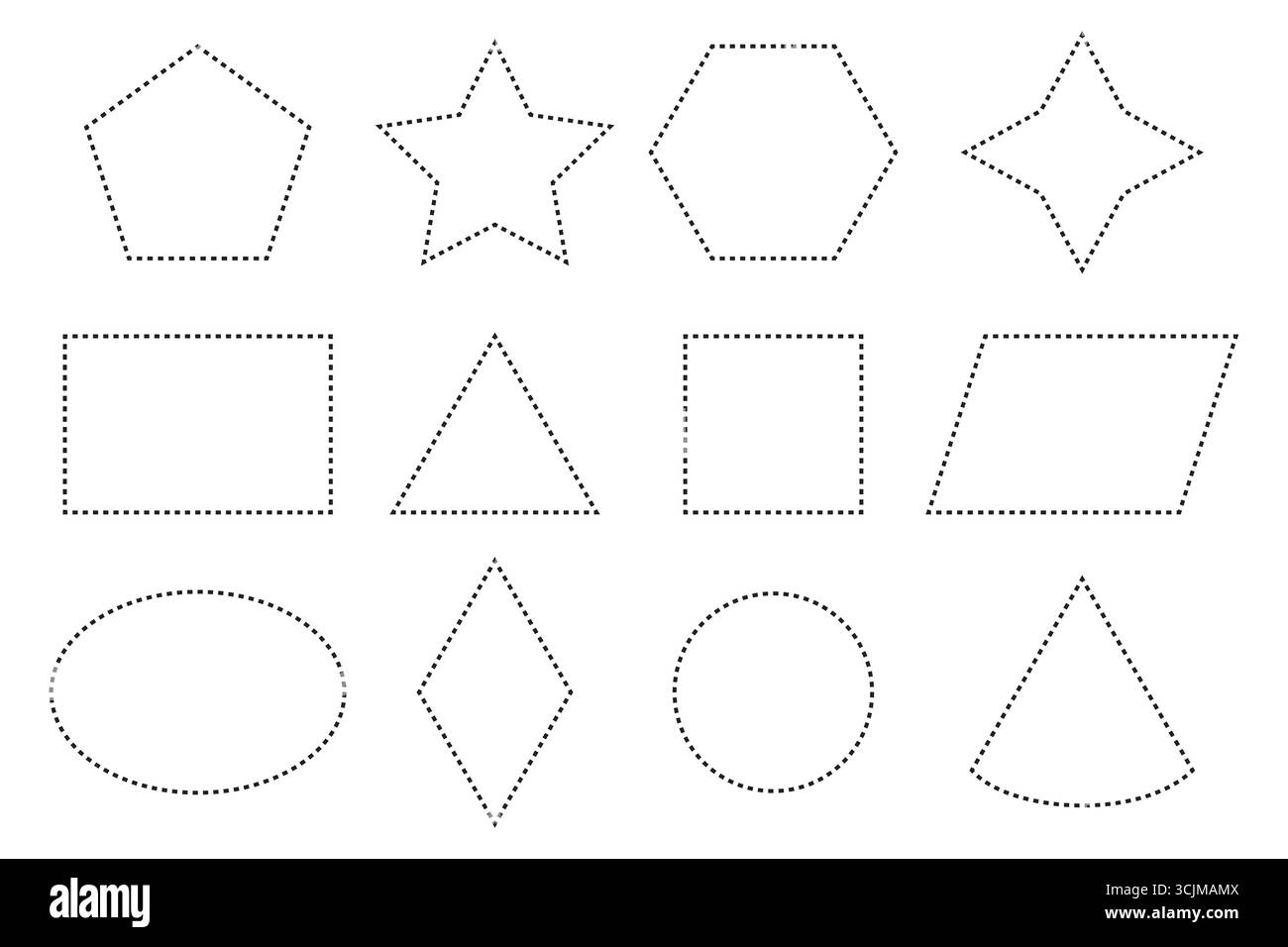 Gepunktete Formen. Kollektion geometrischer Figuren. Zeichenvektor der Modellstruktur. Abstraktes Formularpaket. EPS 10. Stock Vektor