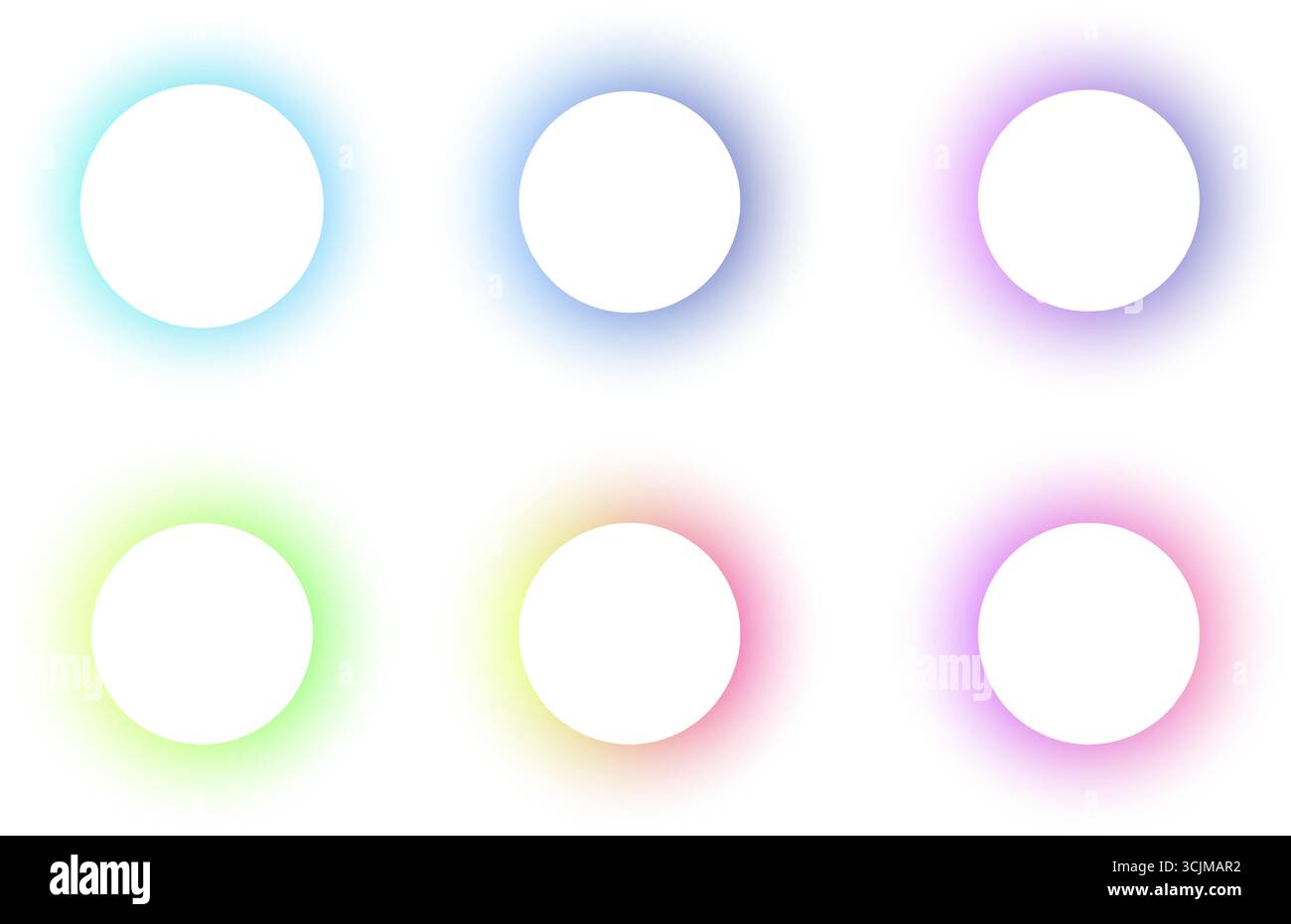 Runder Rahmen mit Lichtverlauf auf weißem Hintergrund. Holografisches Design mit leuchtendem Rand. Moderne, weiche, unscharfe Schablone mit geometrischem Muster. Pastell futuristisch Stock Vektor